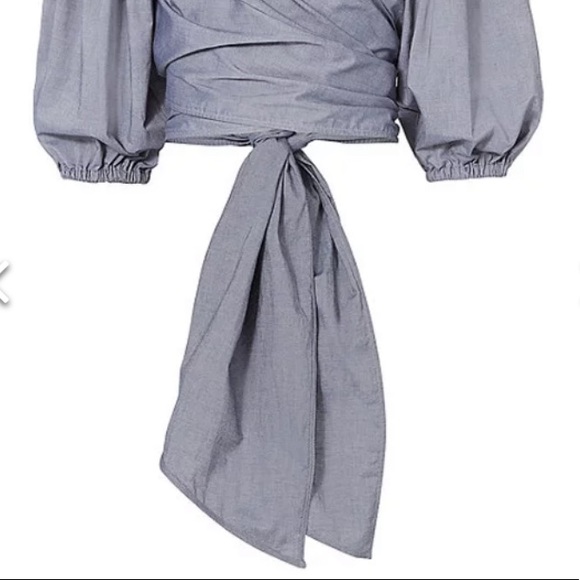 ELIZABETH AND JAMES FARRAH BLOUSON WRAP TOP CRISP STRETCH COTTON DENIM COLOR XS - Picture 6 of 12